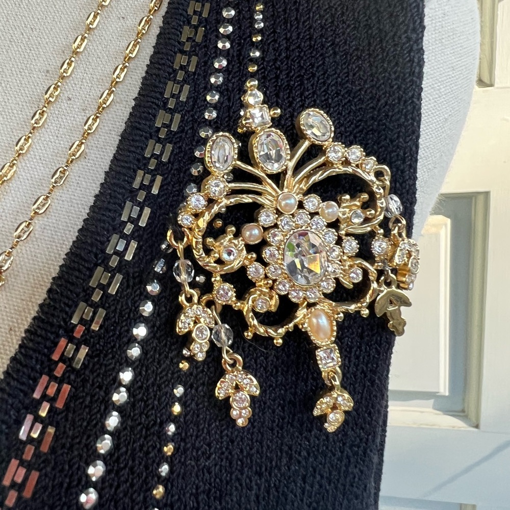 St. John Black Santana Knit Jeweled Chain Pin Sleeveless Mid-length Size 14 - Picture 5 of 7